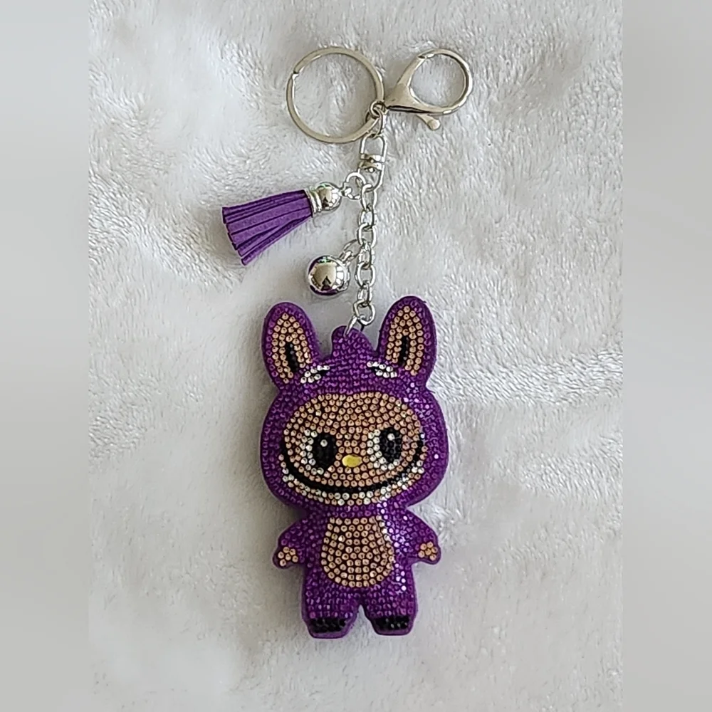 Labubu Purple Rhinestone Keychain Bag Charm
